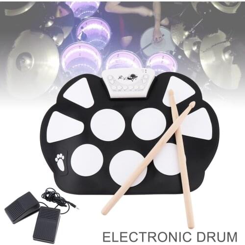 KONIX Portable Electronic Drum USB 9 Pads Roll up Set Silicone Electric Drum Kits with Drumsticks and Sustain Pedal