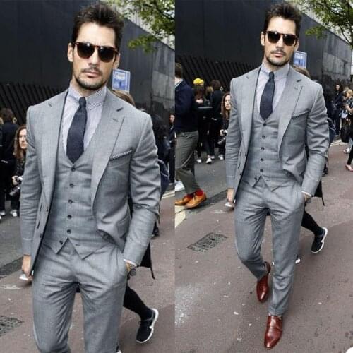 Handsome Business Men Tuxedos Suits Notched Lape 3 Pieces Set (Vest +Jacket +Pants) Pocket Smart Casual Party Prom Blazer