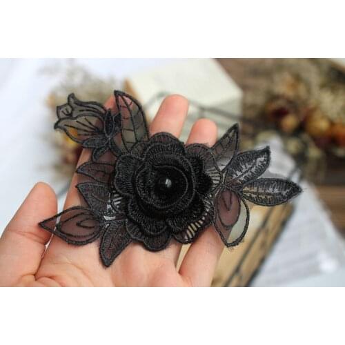 5 Pieces 12*8cm High Quality 3D Mini Neckline Lace Applique Sewing Supplies Embroidered Black Lace Fabric Collar