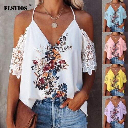 Lace Hollow Floral Print Loose Camisole Women Sexy V-Neck Halter Sleeveless Strap Top Summer Sweet Girl Vest Lady Casual Blouse