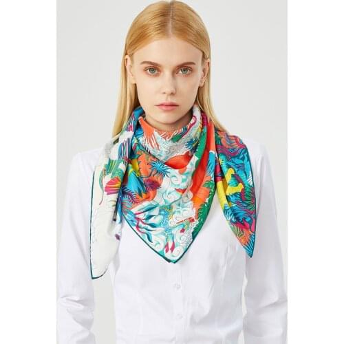 90cm Brand Scarf Women Hijab Handmade Curled Twill Silk Square Scarf "The universe disposition" Winter Bandana Head Scarves Lady
