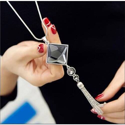 Fahion Tassel Long Sweater Chain All-purpose High-end Square Necklace For Women Girls Sweater Jewellery
