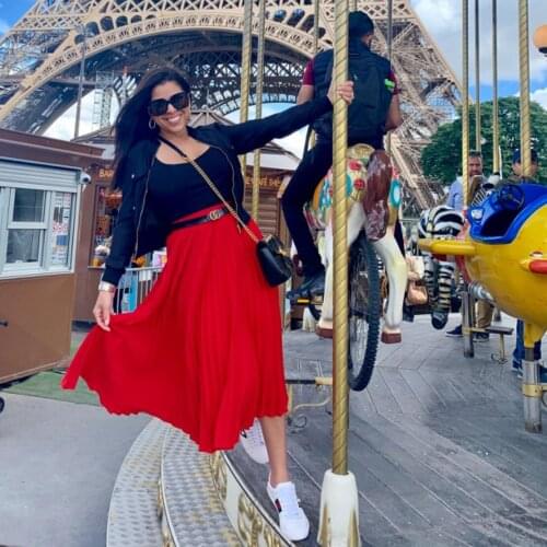 2020 Fashion Long Skirt Women High Waist Pleated Skirt Solid Color Summer Chiffon Skirts Office Lady Big Swing Casual Skirts