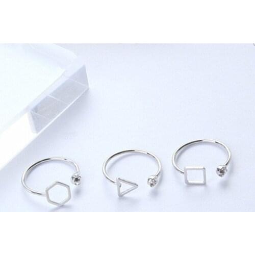 Fashion Silver Color Opening Crystal Engagement Ring Women Jewelry Simple Geometry Triangle Square Rhinestones Party Rings Gift