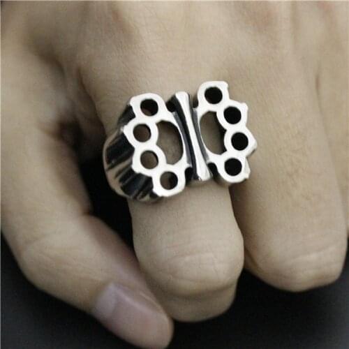 Fashion Jewelry Double Boxing Ring Cocktail Ring 316L Stainless Steel Boxing Biker Ring