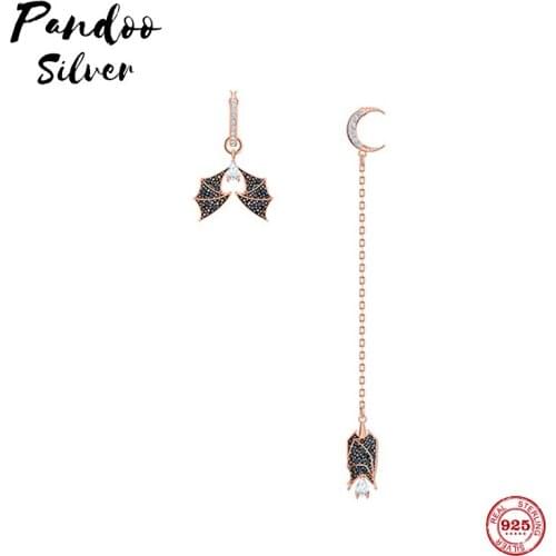 PANDOO Fashion Charm Sterling Silver Original 1:1 Copy, Asymmetric Design Mysterious Bat Earrings Female Luxury Jewelry Gift