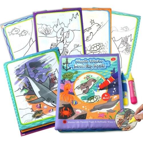 Magic Water Drawing Toys Set Cloth Book Doodle Ocean Animals Series Painting Mat Early Educational Toys For Children Kids Baby