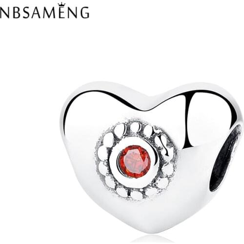 New 100% 925 Sterling Silver Bead Charm Vintage Love Heart With Crystal Beads Charms Fit Bracelets DIY Women Jewelry