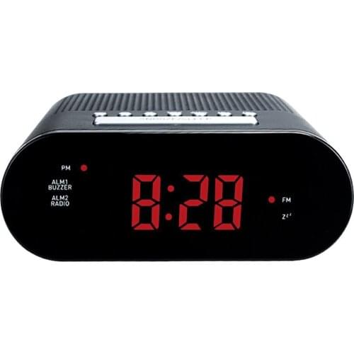 NEW LED Digital FM Radio Clock Dual Alarm Snooze Buzzer Sleep Timer Power Adaptor Battery Backup Table Watch Desk Time Clocks