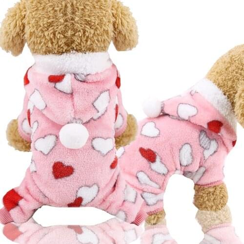 Pet Clothes Flannel Dog Cat Clothes Autumn And Winter Warmth Multiple Small Love Pink Small Medium-Sized Dogs Four-Legged