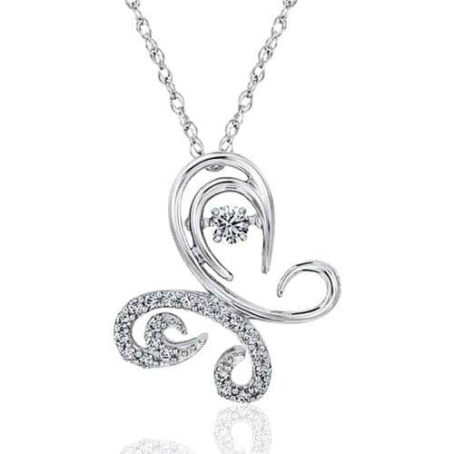 Huitan Aesthetic Butterfly Necklace with Shiny Crystal CZ Stone Dance Party Fancy Women Accessories Silver Color Fashion Jewelry