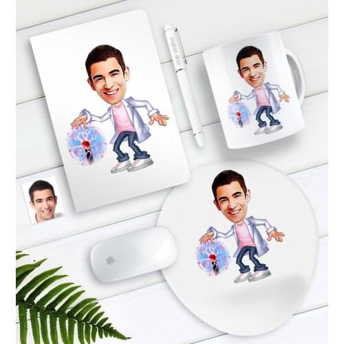 Personalized Mr Electrical Engineer Caricature Of Notebook Pen Mug Mouse Pad set