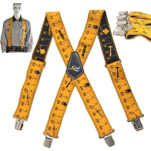 Men Adult 4 Clips X Shaped Suspender Print Ruler High Elasticity Weight Bearing Tooling Strap Tool Belt Mens Suspenders Sling