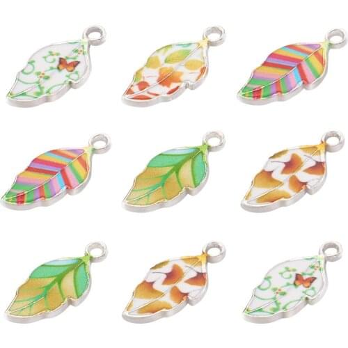 20pcs Alloy Enamel Leaf Charms Pendants with Butterfly Patterns for DIY Bracelet Necklace Jewelry Making 21.5x10x2mm