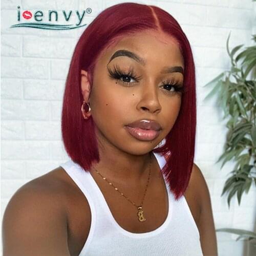 Full To End Burgundy Lace Front Wigs Colored Human Hair Short Bob Wig 99J Red Lace Front Human Hair Wigs For Women Peruvian Remy