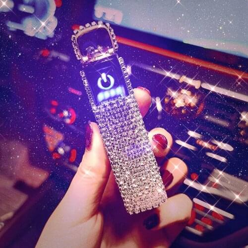 Handmade Diamond USB Charging Lighter Luxury Touch Screen Rhinestone Portable Windproof Lighter High-end Gifts for Women