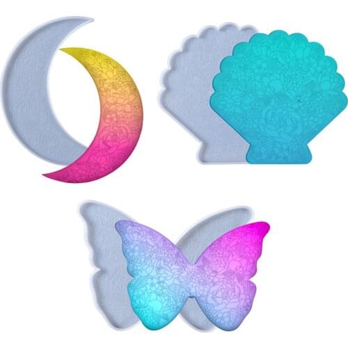 Silicone Coaster Mold DIY Moon Butterfly Shell Shaped Cup Mat Making Mould Home Wall Decoration Silicone Mold For Resin Casting