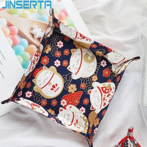 JINSERTA Antique Cloth Folding Tray Jewelry Display Plate Cosmetic Organizer Desktop Keys Coins Wallet Sundries Decorative Tray