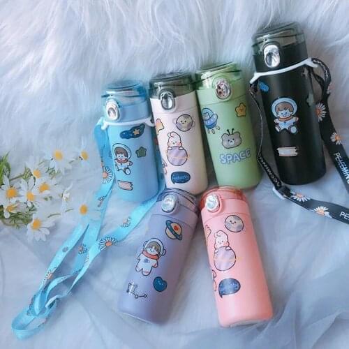 400ml Cartoons Stainless Steel Vacuum Flask Coffee Tea Milk Travel Cup Cute Planet Rabbit Girl Water Bottle Insulated Thermos