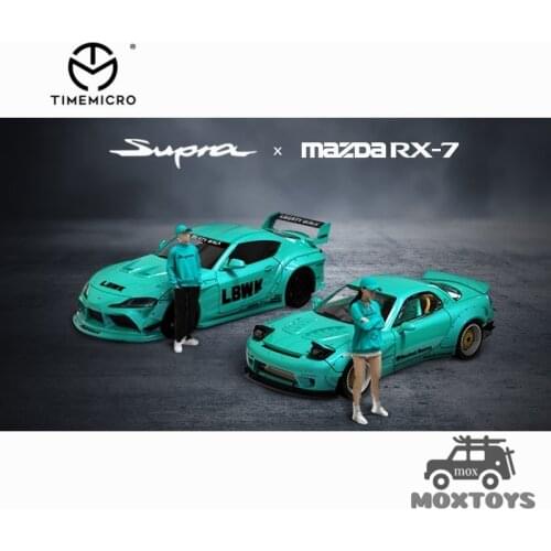 TimeMicro 1:64 Mazda RX-7 Rocket Bunny Pandem /LBWK LB Performance Toyota Supra Blue Diecast Model Car