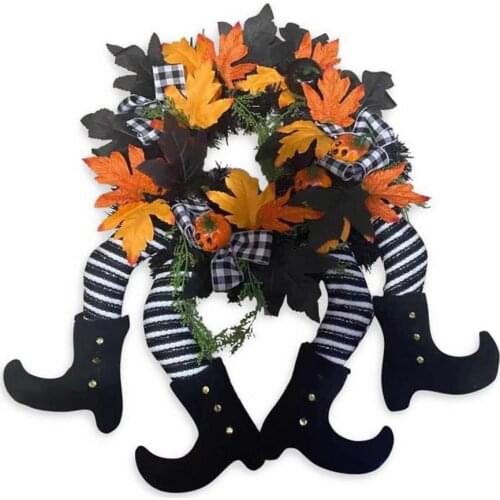 Halloween Wreath Door Hanging Decoration Halloween Witch Hat Leg Pumpkin Door Wreath Happy Halloween Party Home Party Supplies