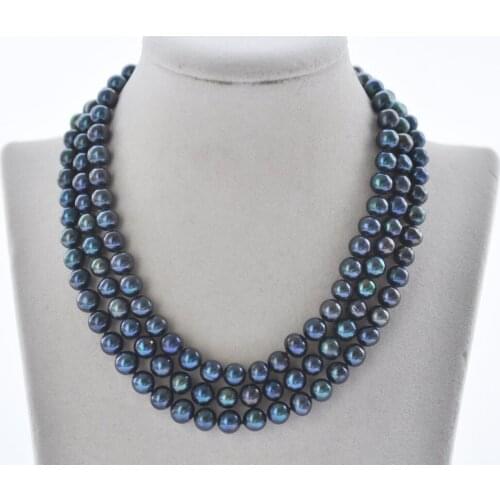 Z10640 18"~100" 9mm Peacock-Black Round Pearl Necklace Magnet