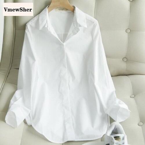 VmewSher New Spring Women White Shirts Long Sleeve Turn Down Collar Office Lady Elegant Solid Shirt Basic Casual Blouse Tops