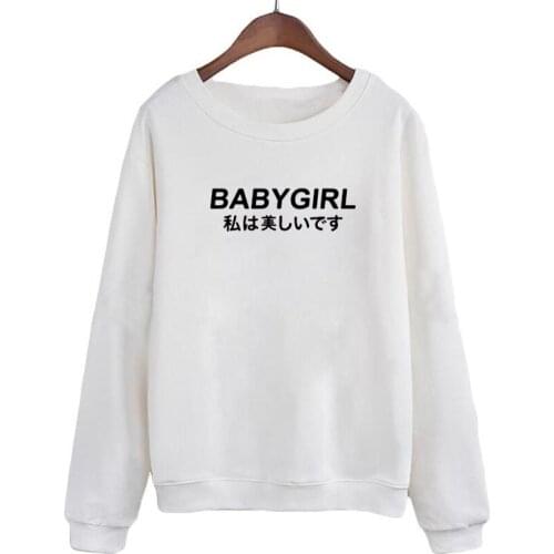 Women Sweatshirt Black White Fleece Hoodies Crewneck Pullovers Babygirl Harajuku Tumblr Hoodie Autumn Winter Fashion