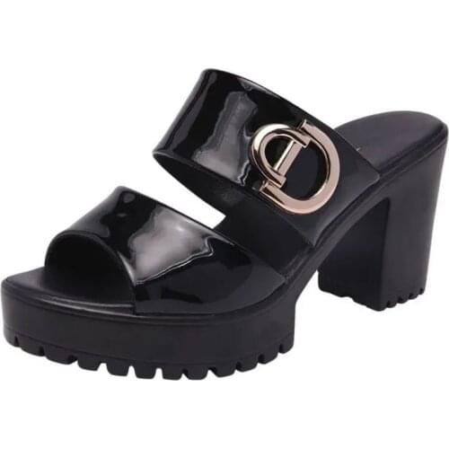New Style Thick Heel Women Sandals New Style Patent Leather Women Waterproof Sandals Female Sandals