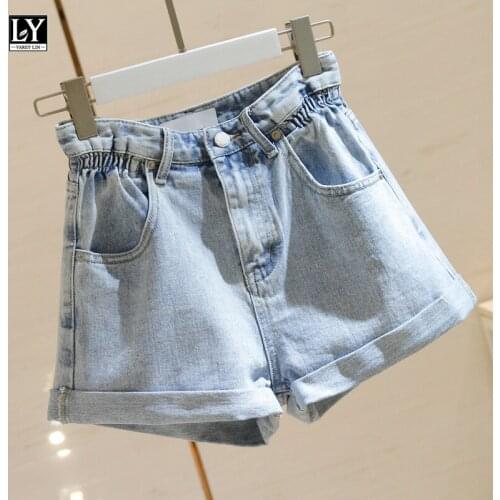 LY VAREY LIN 2021 New Summer Women Casual Female Solid Color Loose Jeans Shorts Women Wide Leg Classic High Waist Denim Shorts