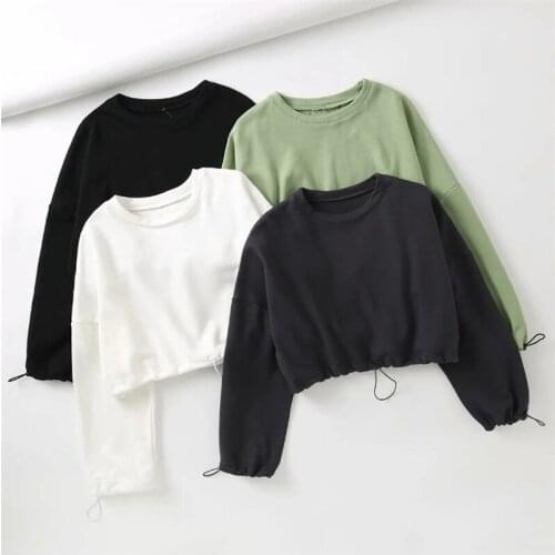 Womens Sweatshirts Solid Casual Plain Crops Tops Long sleeve Round Neck Pullovers Autumn Spring Sweatshirt Outwear