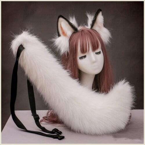 Women Girls Anime Animal Ears Cute Plush Fox Wolf Ears Tail Headdress Birthday Cosplay Cartoon Party Costume Fancy Dress