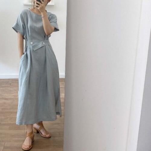 2020 Women Summer Elegant Bandage Long Loose Dress Adjustable Waistline Split Hem Midi Dresses