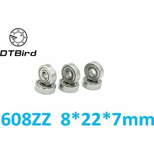 10pcs Double Shielded Miniature High-carbon Steel Single Row 608ZZ ABEC-5 Deep Groove Ball Bearing 8*22*7 8x22x7 MM 608 ZZ