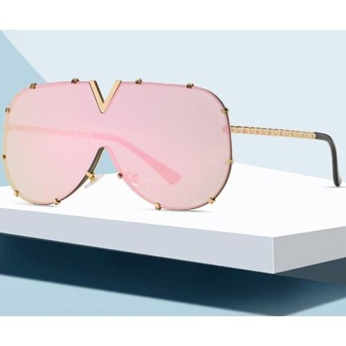 2020 Fashion Square Oversized Rimless Sunglasses Women Men Vintage Luxury Brand Rivet Mirror Siamese Sun Glasses UV400 Shades
