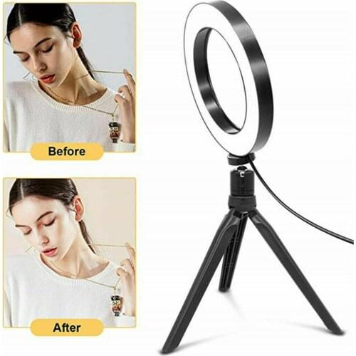 6" LED Ring Light Photography Lighting Selfie Lamp USB Dimmable With Tripod For YouTube Live Studio