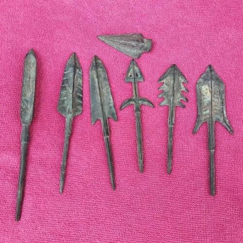 7 Pieces Vintage Bronze spear model lance Ancient Knives model ancient men working Tool