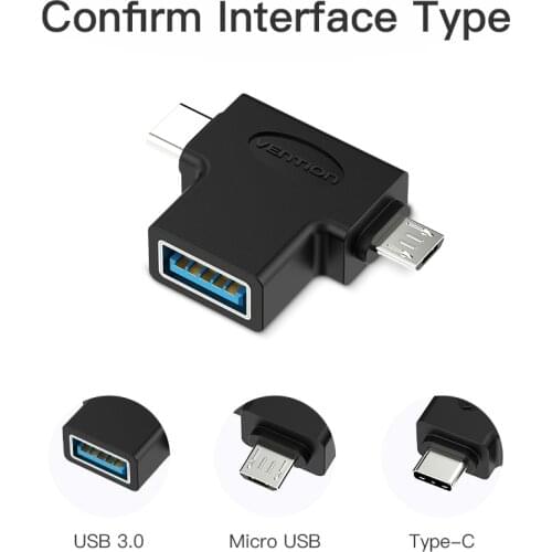 Nickel plated OTG Cable Adapter pvc material USB3.0 to Micro USB and Type-C 2 in 1 Converter for Xiaomi