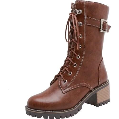 Big Size 9 10 11-14 boots women woman winter boots women women shoes botas Cross strap belt buckle square heel