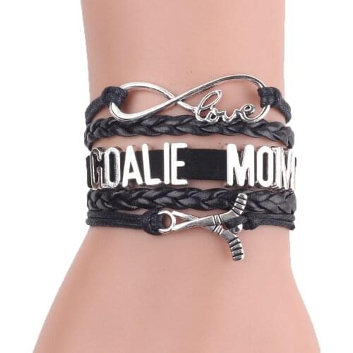 Little Minglou Infinity love GOALIE MOM bracelet hockey charm leather wrap bracelets & bangles for women jewelry mom gift