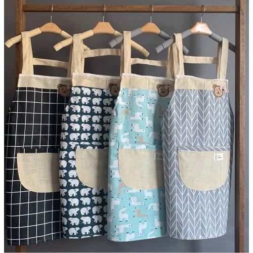Apron female household kitchen Korean breathable housework adult cotton and linen apron anti-fouling overalls