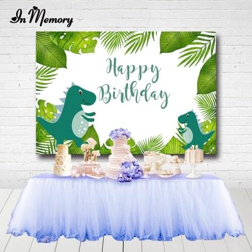 InMemory Photography Background Green Leaves Boys Dinosaur Party Backdrop For Photo Studio Custom Photocall