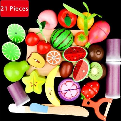 Toy Woo Wooden Cutting Cooking Food Toy Set Magnetic Wood Vegetable Fruit Toy Pretend to Play Kitchen Kit Toy Gift