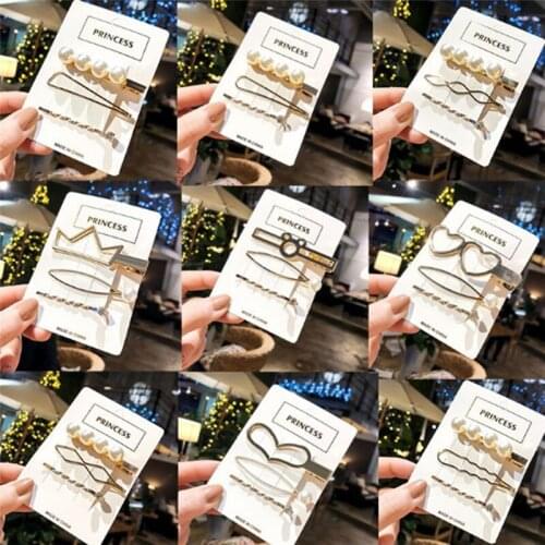 Imixlot New 3pcs/set Women Girls Elegant Bow Pearls Heart Alloy Hair Clips Sweet Headband Barrettes Fashion Hair Accessories