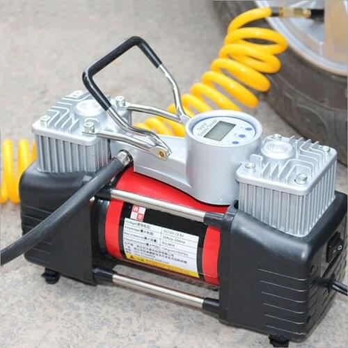 Digital Pressure Preset 12v Air Compressor Car Tyre Inflator Double Cylinder Metal Car Tire Inflator High Pressure Air Pump