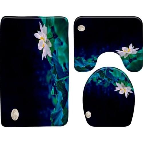 Lotus Plant Flowers Bath Mat 3-Piece Set Toilet Covers Anti-Slip Bathroom Rug Door Carpet Floor Mats Decor Bathroom Product