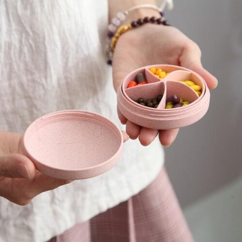 Round Pill Box Five Compartments Detachable Sub-Packing Wheat Straw Pillbox Mini Portable Pill Capsule Small Pill Box