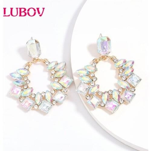 LUBOV Fashion Rainbow Multi Color Rhinestone Dangle Earrings for Women Luxury Bohemian Colorful Glass Drop Earring Jewelry