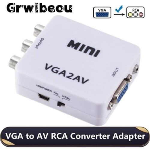 Grwibeou Mini VGA to AV RCA Converter Adapter with 3.5mm Audio Support HD 1080P VGA2AV RCA Converter PC to TV HD Computer to TV