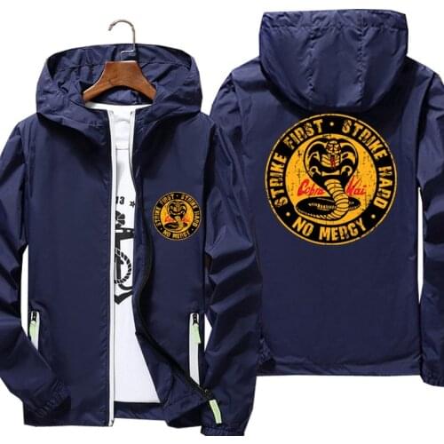 Mens Cobra Kai No Mercy Strike First Strike Hard Plus Size Sportswear Thin Reflective Sunscreen Windbreaker Skin Jacket Coat 7XL